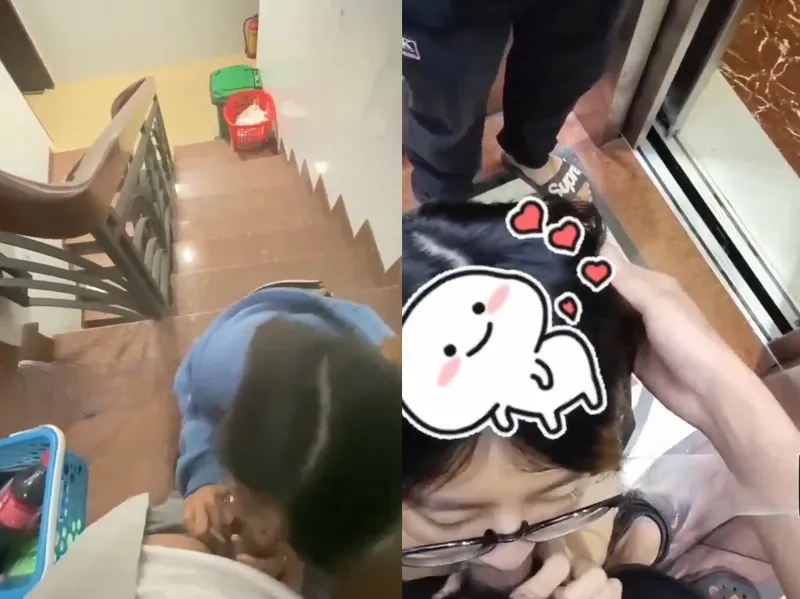 Em đang mút thằng nhỏ thì thang máy có người vào, vừa hồi hộp vừa nứng
